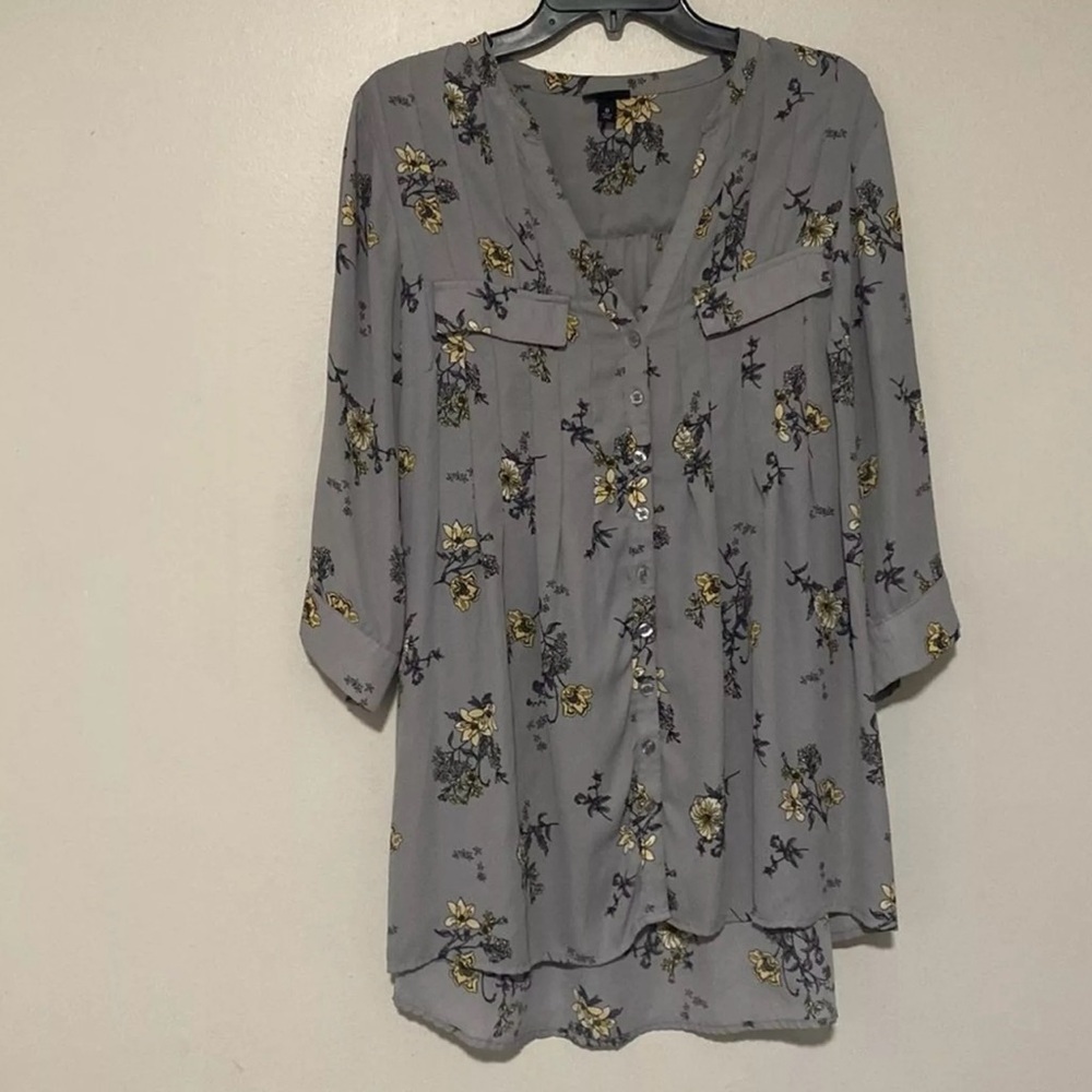 TORRID 1/2 Sleeve Floral Button Georgette Babydoll Tunic 0 Tie Back - Size L